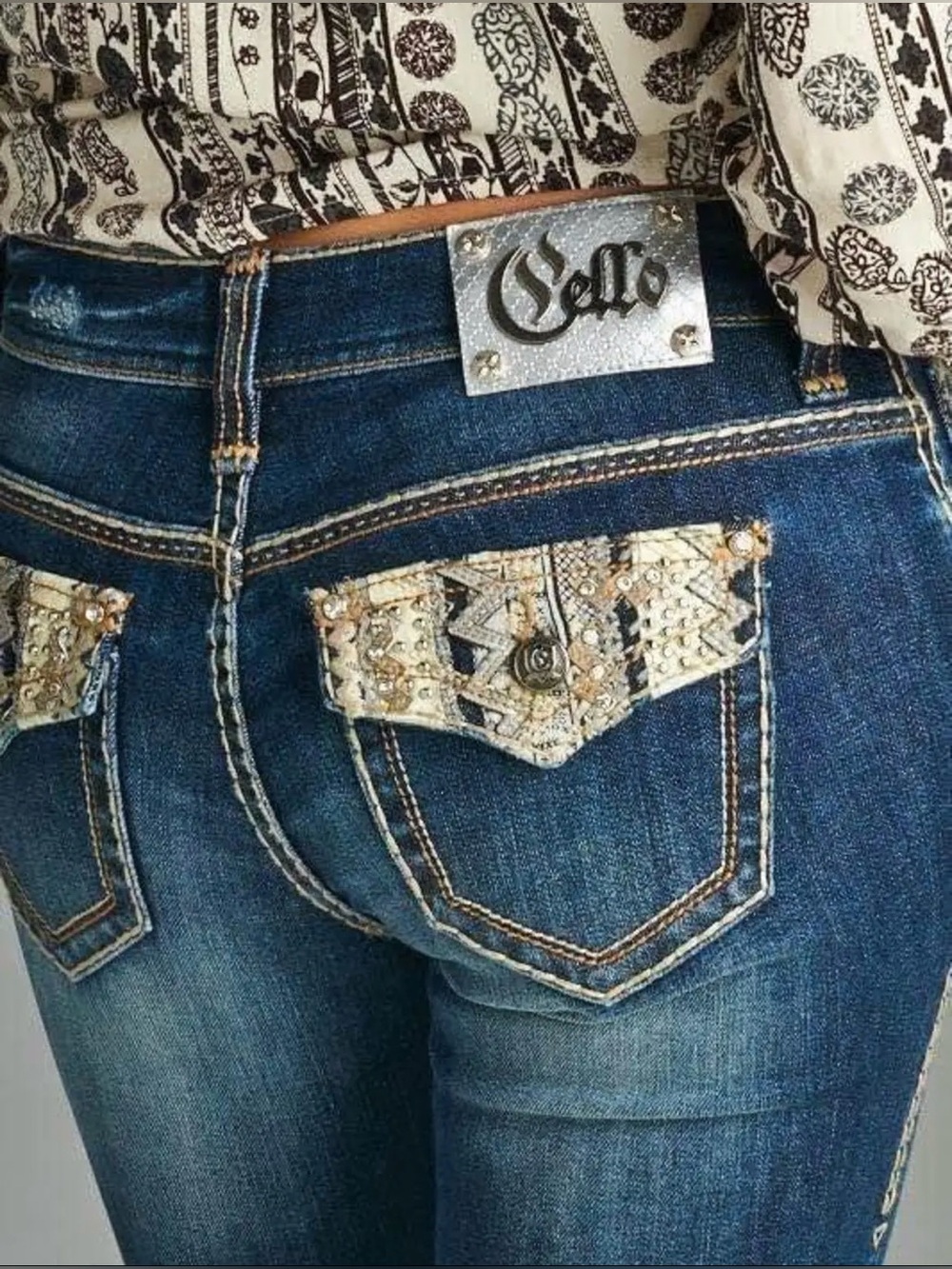 NWT Cello Jeans Size 13 Bootcut Dark Wash Embellished Studded Y2K Western Denim